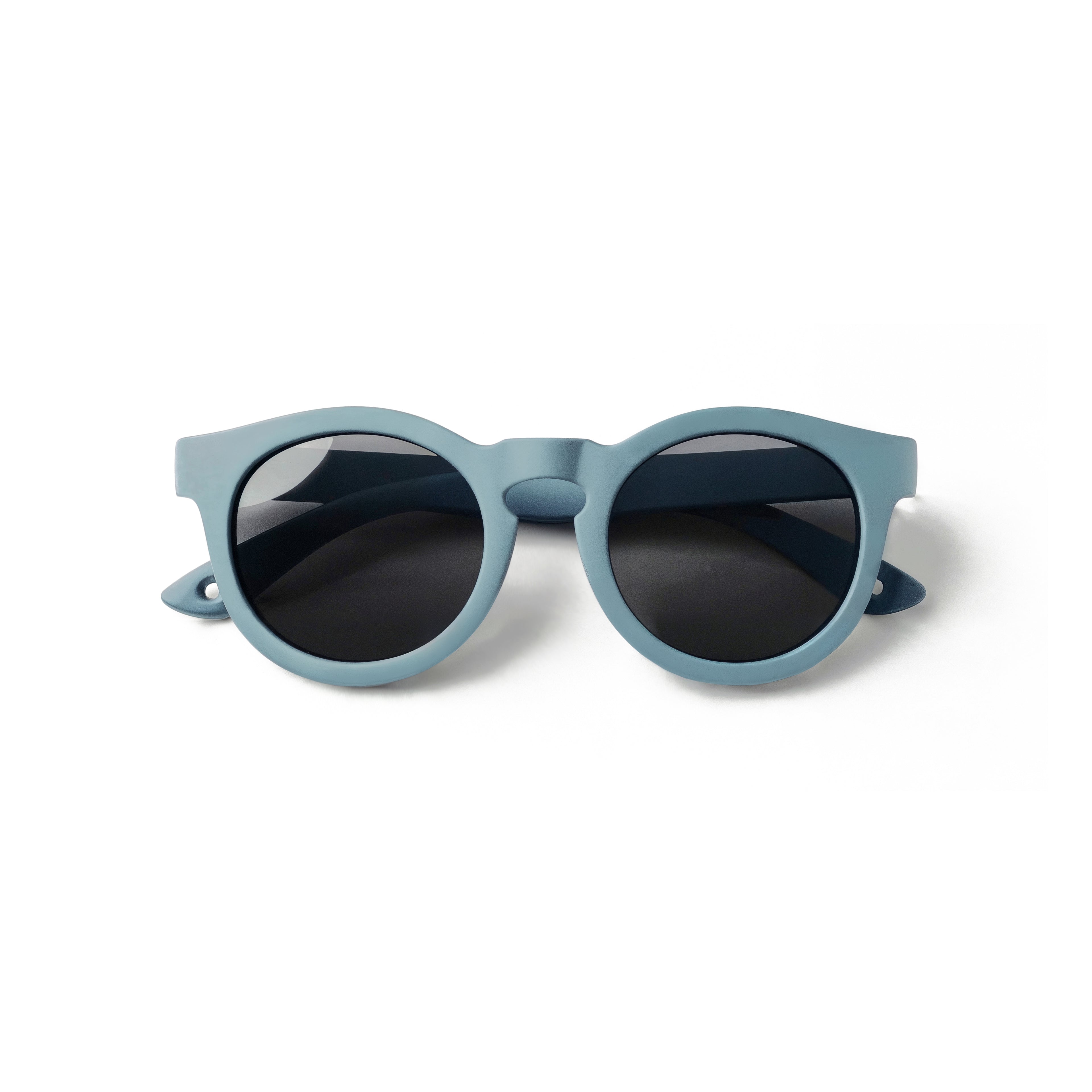 Occhiali da sole zo-oz stile pantos modello Beep blu opaco per bambini 3-5 anni piegati e fotografati dall'alto.