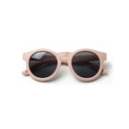 Occhiali da sole zo-oz stile pantos modello Ding rosa opaco per bambini 0-2 anni piegati e fotografati dall'alto.