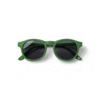 Occhiali da sole zo-oz stile pantos modello Pop verde opaco per bambini 0-2 anni piegati e fotografati dall'alto.